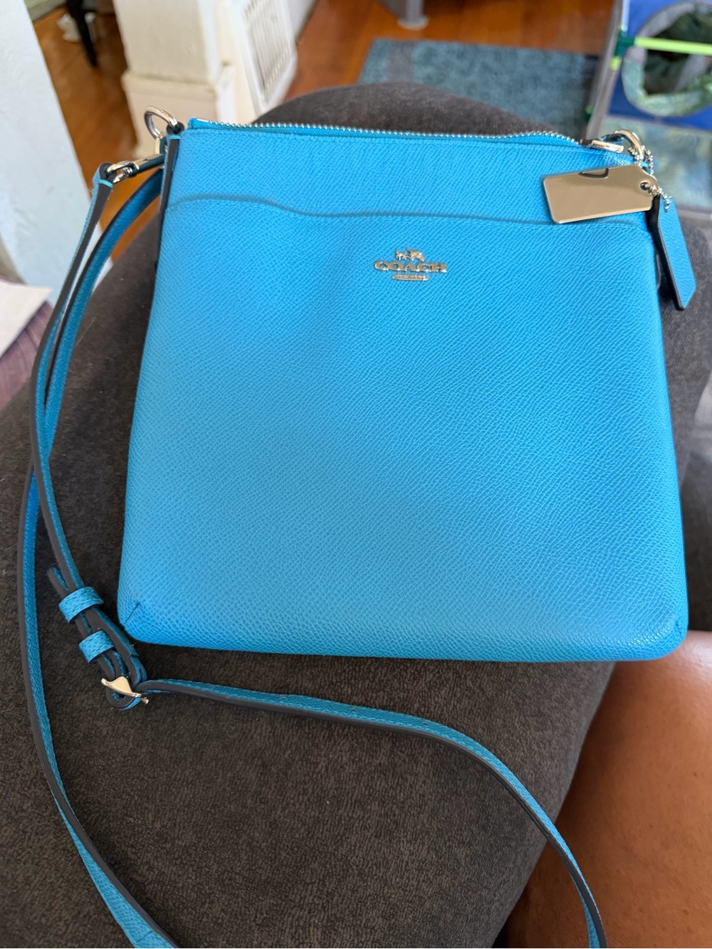 COACH Pebbled Leather Crossbody in Turquoise Blue - Picture 3 of 13